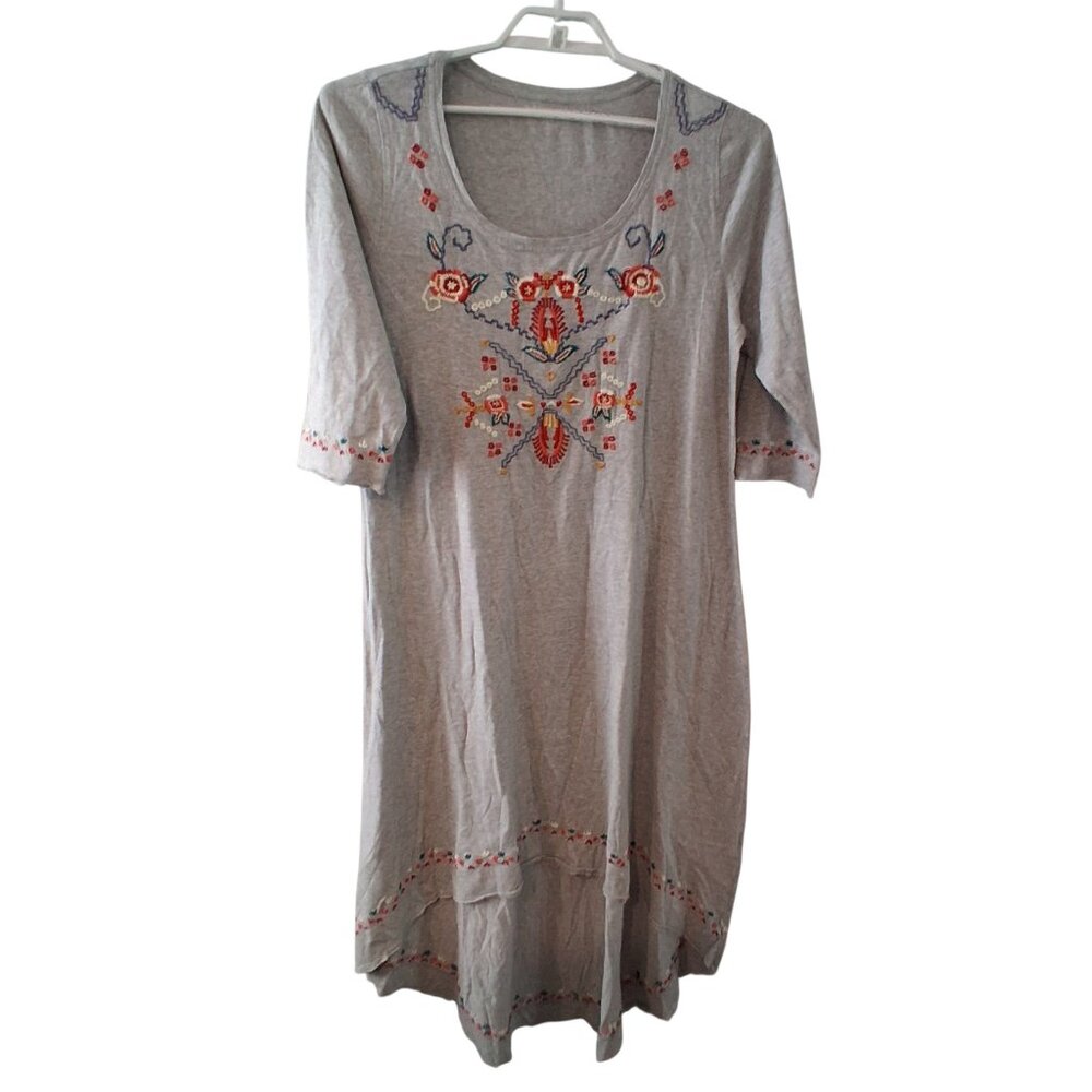 Soft Surroundings Valencia dress womens XL hi lo maxi cotton knit embroidered